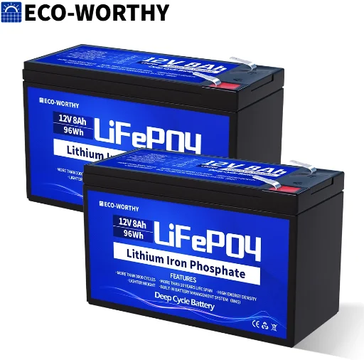 ECO-WORTHY 102Wh 12V 8AH LiFePO4 Lithium Battery 2-Pack Deal