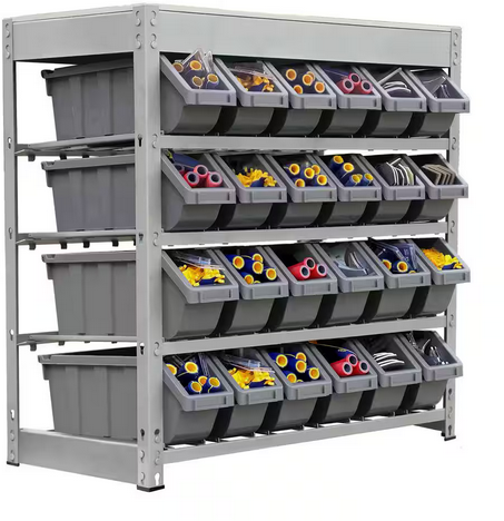 KING'S RACK Gray 4-Tier Botless Bin Storage System Garage Storage Rack (24 Plastic Bins)