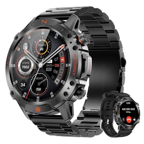 WalkerFit Rugged Smart Watch for Men, 1.43" AMOLED 5ATM Waterproof, 2 Bands