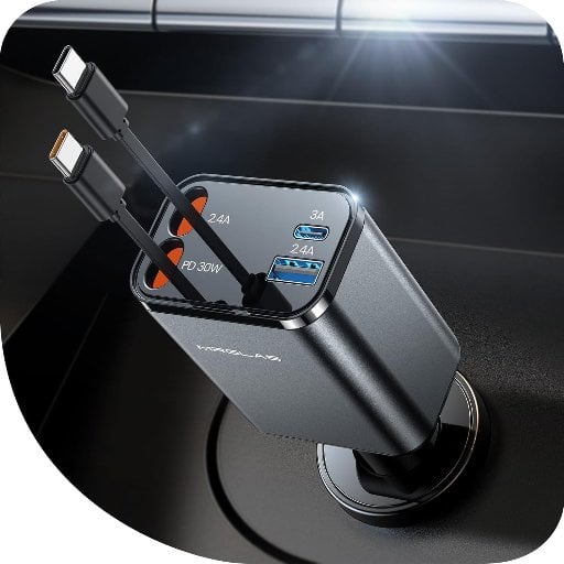 MRGLAS Retractable USB-C Car Charger 69W w/ Dual Type C Cables Deal