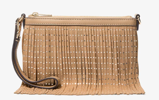 Michael Kors Studded Fringed Microsuede Wristlet