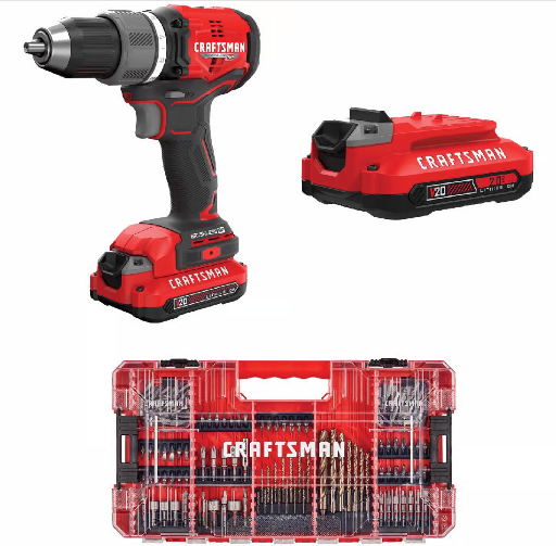 CRAFTSMAN V20 BRUSHLESS RP Drill/Driver Kit with 140 Pc Bit Set and (2) V20 2.0 Ah Battery Deal