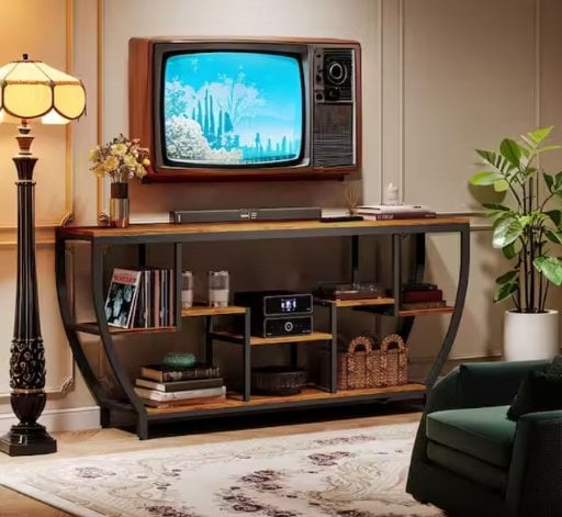 Ezlynn 70.9" Wood TV Stand w/ Open Storage Shelves (Rustic Brown)
