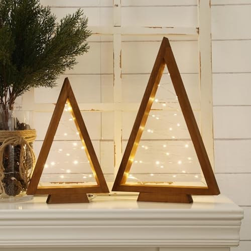 Wooden Lit Christmas Trees 2-Pack Deal