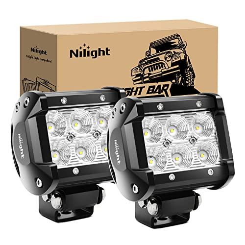 Nilight 18W 1260LM Flood LED Light Pods w/ Adjustable Mount Bracket 2-Pack