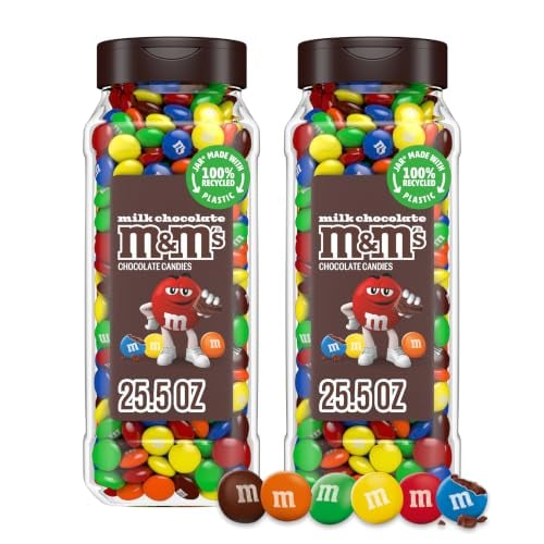 M&M’S Milk Chocolate Candy, Resealable Jars, Party Size, 25.5 oz, 2 Pack