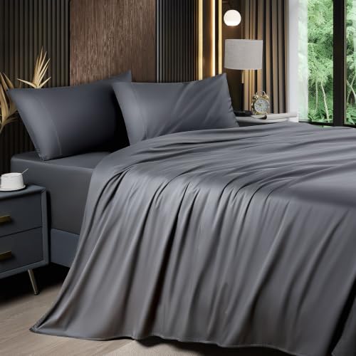 Shilucheng 4 Piece Queen Sheet Sets, Cooling Sheets, Dark Grey