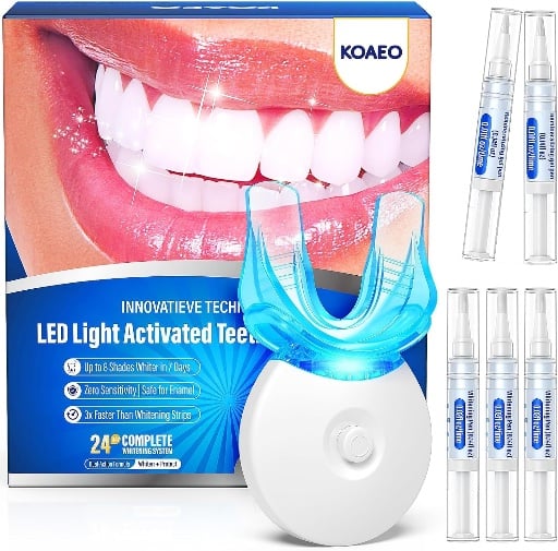 Teeth Whitening Kit with LED Light – 3 Whitening Gel Pens + 2 Desensitizing Pens