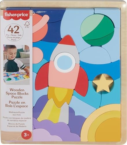 Fisher-Price Wood Preschool Toy Space Blocks Jigsaw Puzzle 42-Piece