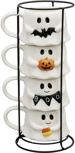 Halloween Ghost Stack Ceramic Mugs, 4-Pack, 12 fl oz Deal