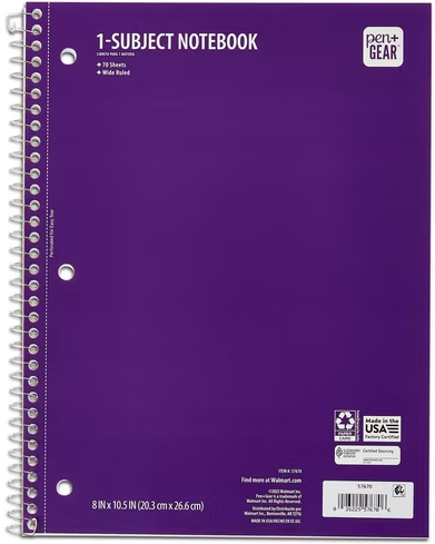 Pen + Gear 1 Subject 70ct Purple Notebook WR, 10.5 x 8 Deal