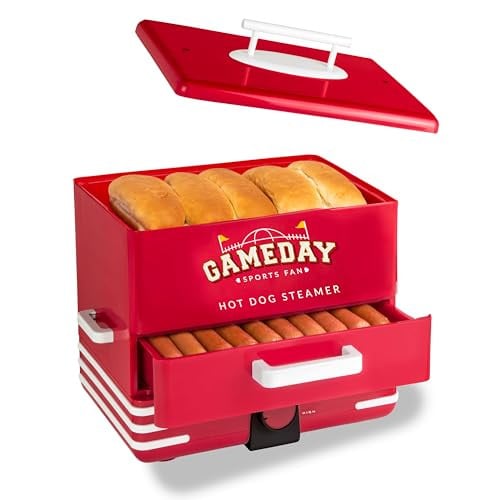 Nostalgia Game Day Hot Dog Steamer and Bun Warmer, Fits 20 Dogs and 8 Buns