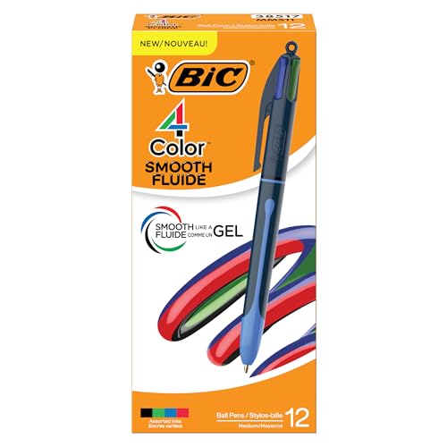 BIC 4 Color Smooth Retractable Ballpoint Pen with Gel-Like Ink and Easy Color Switching 12-Count Deal