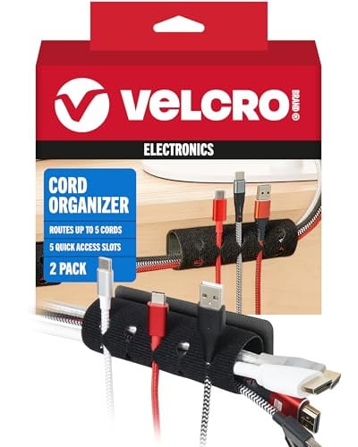 VELCRO Brand Cord Organizer for Desk & Nightstand, 5 Cable Slots, 2 Pack