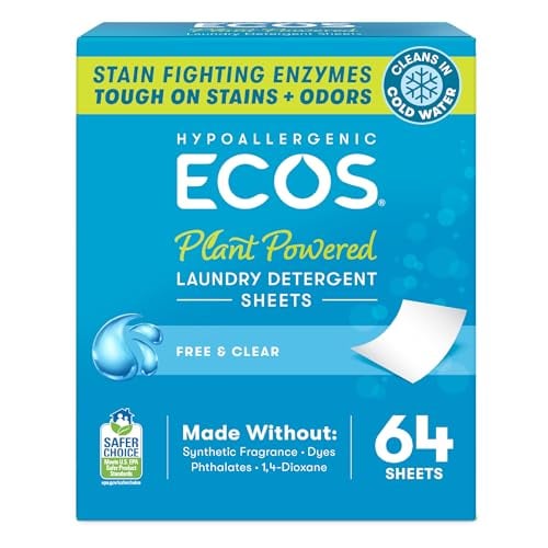 ECOS Laundry Detergent Sheets Vegan, No Plastic Jug, No Mess & Liquid Free