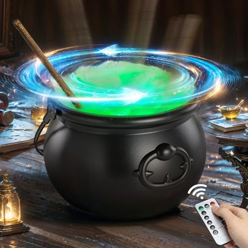 Halloween Magic Auto Mixing Witch’s Cauldron Punch Bowl with Light String, Timer, and Remote Control