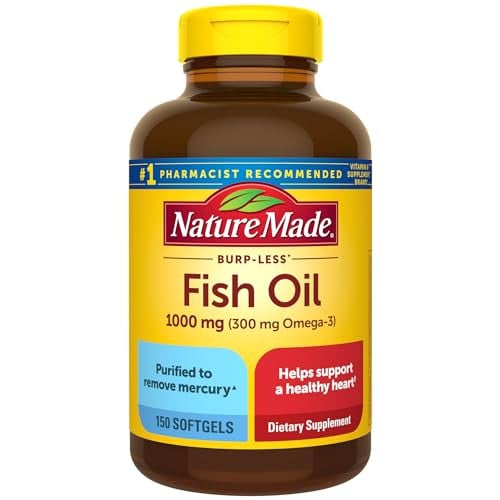 Nature Made Burp Less Fish Oil Omega 3 Supplements 2 x 150-Count 1000mg Softgels