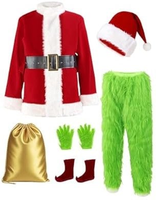 ACH Christmas Costume Adults Men Santa Claus Suit 7PCS