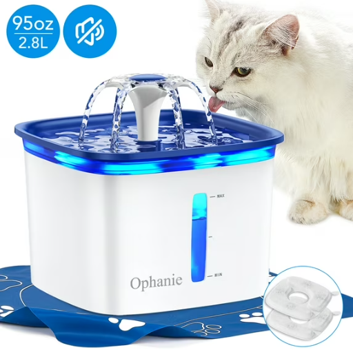 Ophanie 95oz/2.8L Pet Fountain with Anti-slip Mat & Replacement Filters Deal