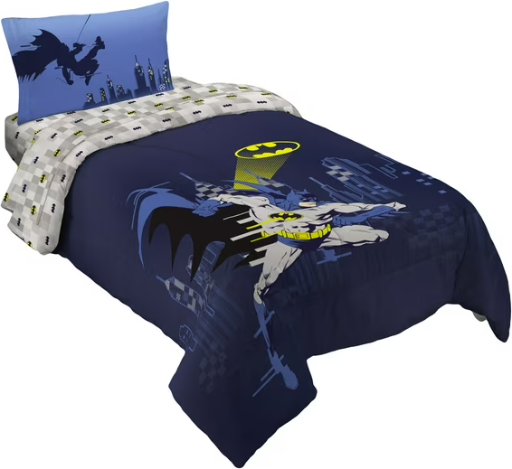 Batman Kids Blue Gray Reversible Comforter Bed in a Bag Full Deal