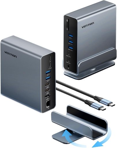 VENTION 15-in-1 Laptop Docking Station: 10GB Ethernet, PD 100W, Dual 4K