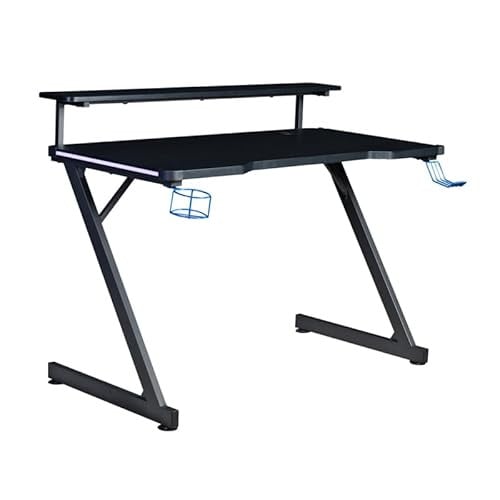 48" Aon Carbon Fiber & Steel Z-Frame LED Gaming Desk w/ Riser Shelf