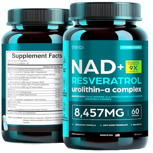 Thinbi 60-Count 8457-Mg NAD+ Complex Urolithin A Resveratrol Supplement