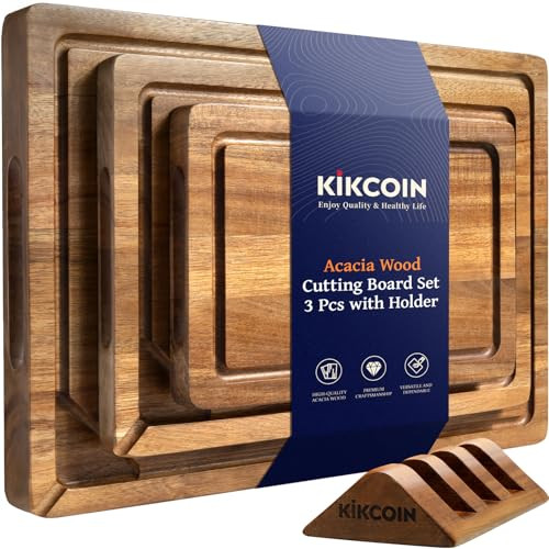 Kikcoin Wood Cutting Boards for Kitchen 3-Piece Set