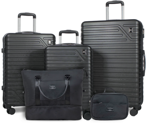 Travelhouse 5-Piece Hardside Luggage Set Spinner Lightweight Suitcase with TSA Lock & Duffel Bag, Black Deal