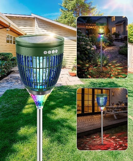 Solar Bug Zapper Outdoor Waterproof with Flame Effect Light Deal