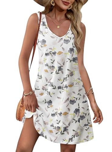 Flower Dresses for Women 2025 Trendy Loose V Neck Cute Dress Sundresses with Pockets Floral 06 2XL Deal
