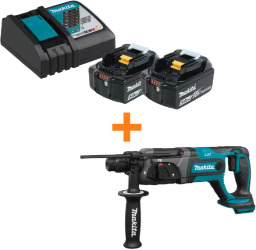 Makita 18V LXT 5.0Ah Battery and Charger Starter Pack with 7/8 in. SDS-Plus Rotary Hammer