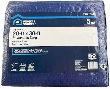 Project Source 20-ft x 30-ft Blue Waterproof Standard Polyethylene 5-mil Tarp Deal