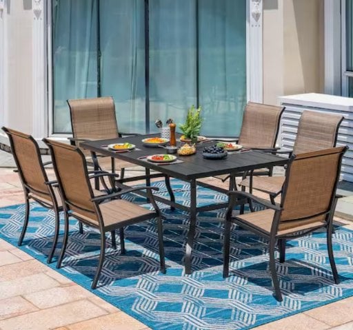 Nuu Garden 7-Piece Metal Outdoor Patio Dining Set with Rectangular Table & 6 Textilene Chairs Deal