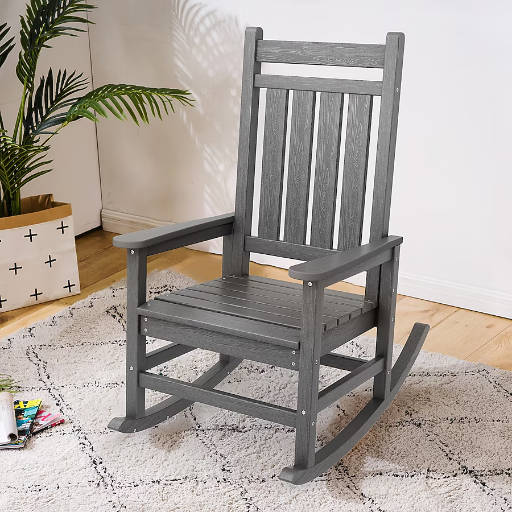 VOUA High Back HDPE Patio Rocking Chair w/ Slat Seat Deal