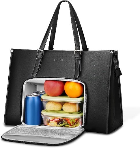 Matein PU Leather Laptop Tote Bag w/ Insulated Lunch Compartment 15.6"