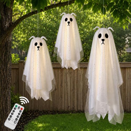 Zesua Halloween Outdoor LED Dog Ghost Hanging Decor 3-Pack