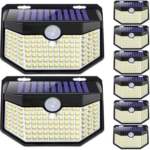 HMCITY 8-Pack 120 LED Solar Outdoor Wall Lights w/ Motion Sensor (Black, Daylight White) Deal