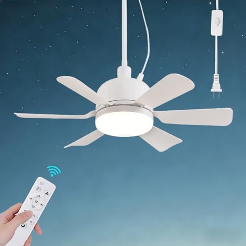 AHAWILL 18" Plug-In Outdoor Ceiling Fan w/ Dimmable LED Light & Remote