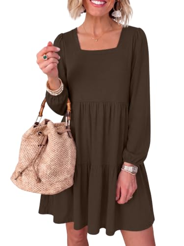 Women’s Fall Long Sleeve Square Neck Dress with Pockets Deal
