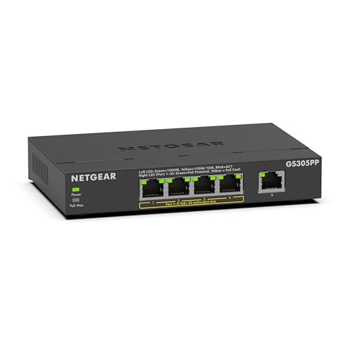 NETGEAR 5-Port Gigabit Ethernet Unmanaged PoE Switch with 4 x PoE+ @ 83W