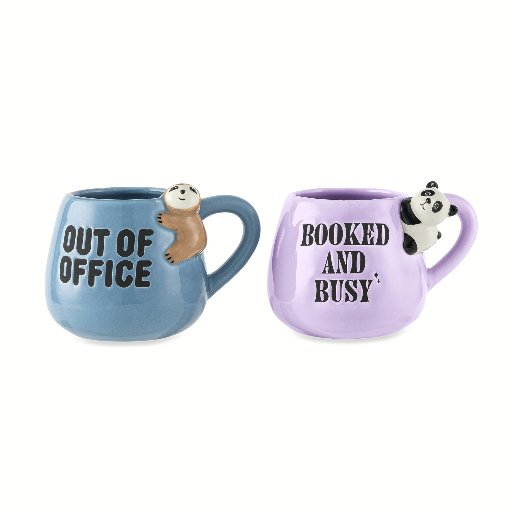 Thyme & Table Stoneware Mugs 2 PC Sloth & Panda Out of Office and Booked and Busy Stoneware Mugs, 15.5 Oz.