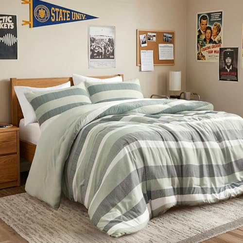 Queen Size Striped 3 Pieces Comforter Set