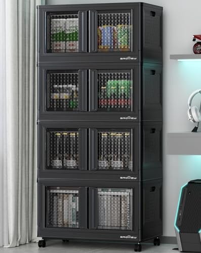 BROVIEW 400Qt (100qtx4) 4-Tier Plastic Foldable Storage Bins with Lids & Doors Deal