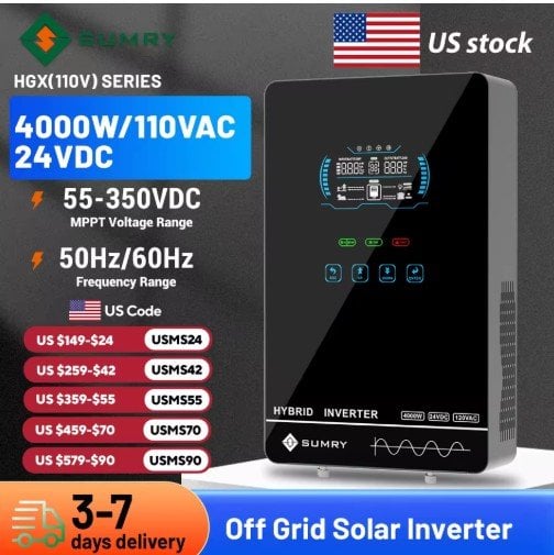 SUMRY 4KW 6KW 120V Off Grid Solar Inverter 24V 140A 5600W MPPT Charger Pure Sine Wave Home Inverter Deal