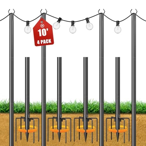 Jusgym 10ft String Light Poles for Outside, 4-Pack Deal