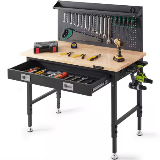Vevor Heavy-Duty Carbon Steel Adjustable Height Workbench w/ Pegboard 48" x 24" Deal