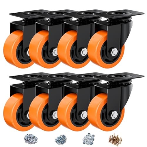 ASHGOOB 3 Inch Caster Wheels 8-Count Orange Polyurethane Deal