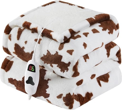 Heated Electric Blanket Throw Cow Print, 50" x 60" Deal