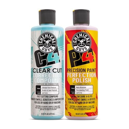 Chemical Guys C4 & P4 Clear Cut Correction Compound and Precision Paint Perfection Polish Combo - 2 x 16 oz Deal